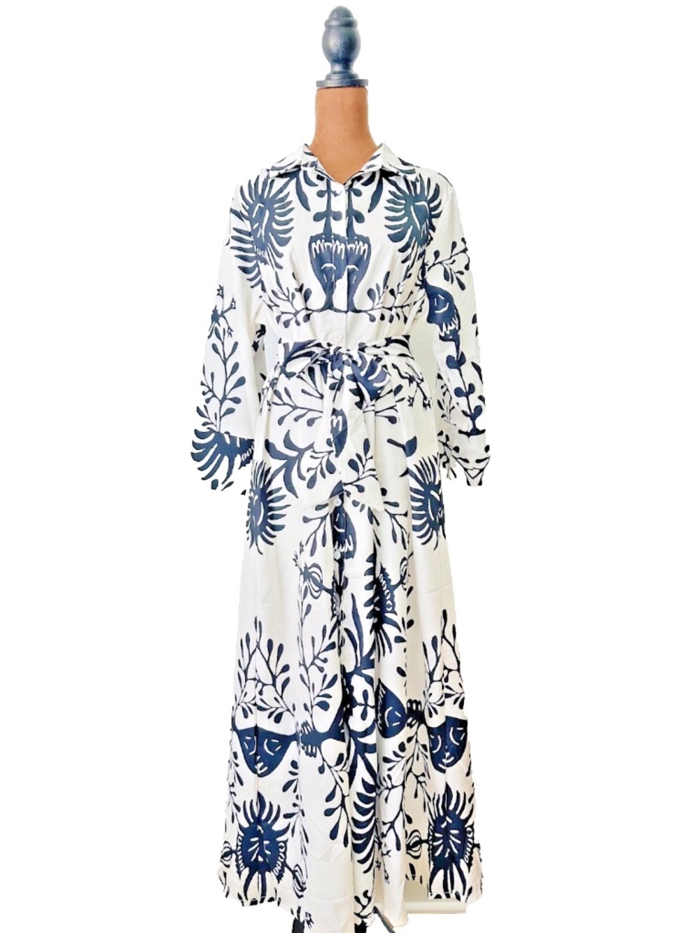 Black & White Printed Button-Front Flowy Dress